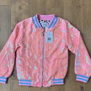Lola + The Boys Pink Unicorn Sequin Bomber